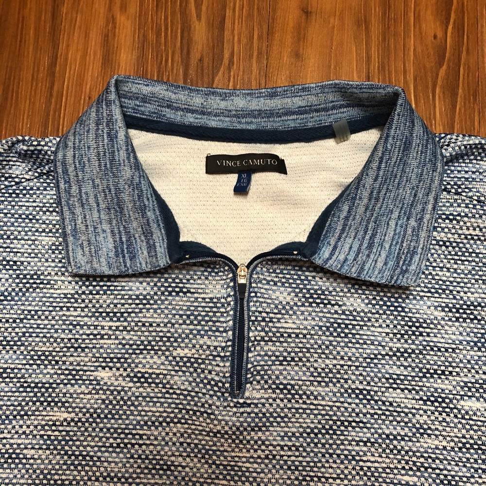 Vince Camuto Blue Short Sleeve Zip Up Polo Shirt - Picture 6 of 9
